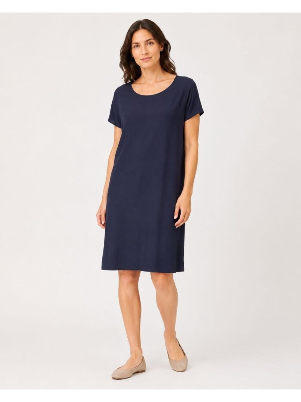 Eileen Fisher Women’s Silk  Relaxed Shift Dress Short Sleeve Navy XXSmall